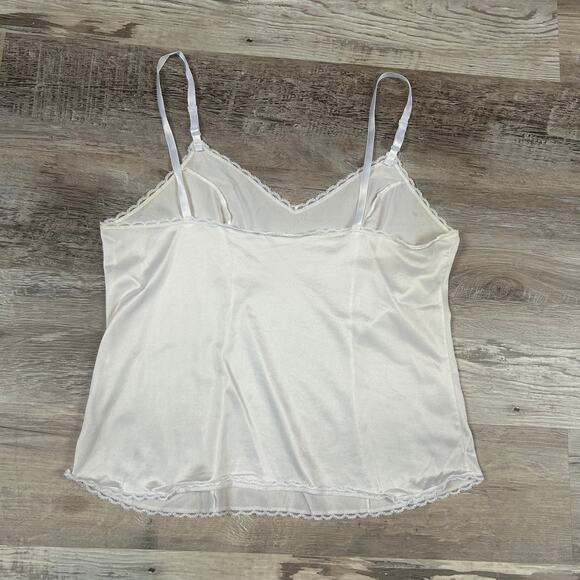 Vintage Ivory Satin Camisole Lace Trim Lingerie Slip Top Adjustable Straps S/M - Picture 3 of 5